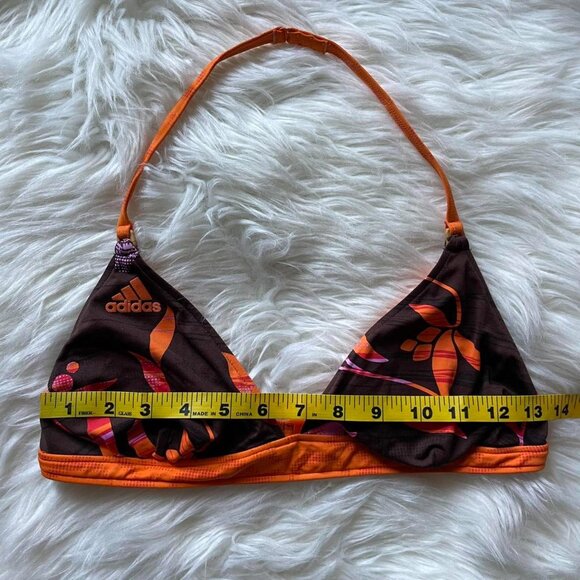 Y2K Adidas Brown and Orange Floral Halter Strappy Bikini Top - Picture 5 of 7